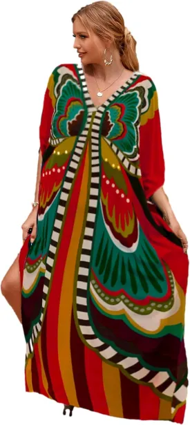 LOUSEA Caftans for Women Plus Size Swim Cover up Vneck Batwing Dress Loose fit Moroccan Caftan mumu Dresses for Women