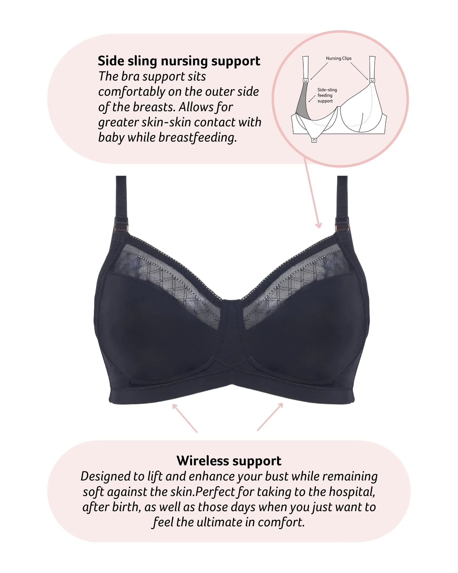 LUNAR ECLIPSE BLACK NURSING BRA - WIREFREE