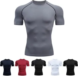 Mens Compression Shirt Short SleeveGynecomastia Tummy Control Back Support Undershirt Dry Fit Tall Slim Tees