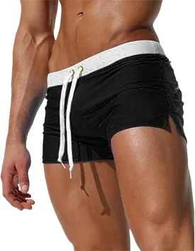 Men's Swim Trunks Color Block Drawstring Shorts Quick Dry Breathable Shorts Summer Beach Trunks with Zipper Pockets