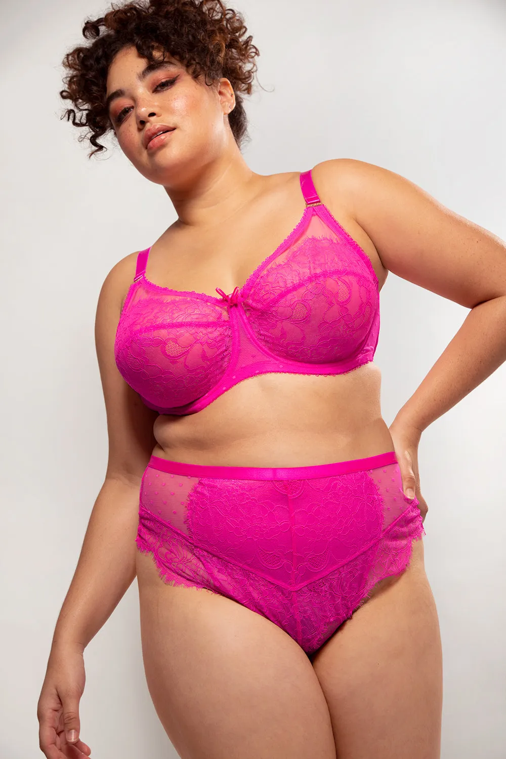 Mesh & Lace High Waisted Thong | Medium Pink