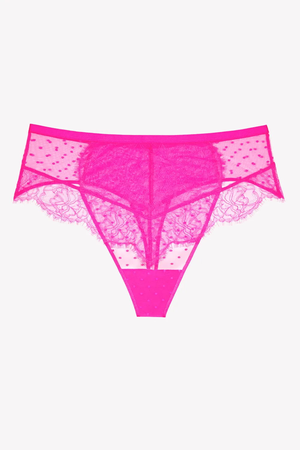 Mesh & Lace High Waisted Thong | Medium Pink