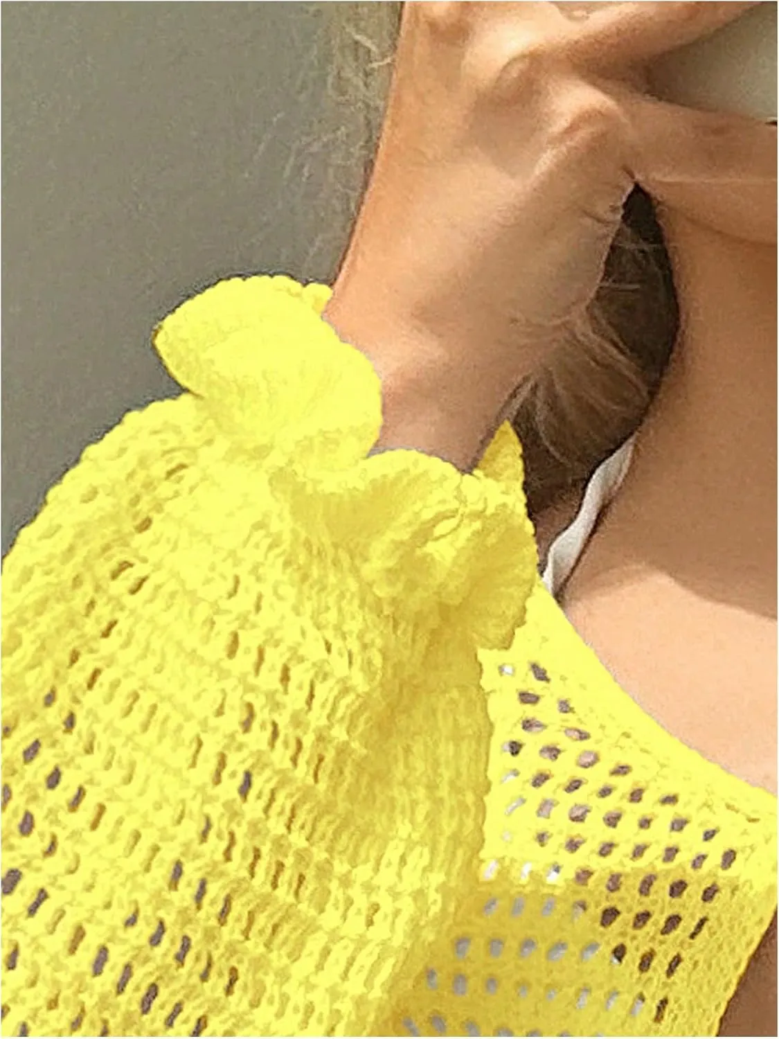 Milumia Women's Tie Crochet Long Sleeve Open Front Lightweight Knit Cropped Cardigan Sweaters Cover Up