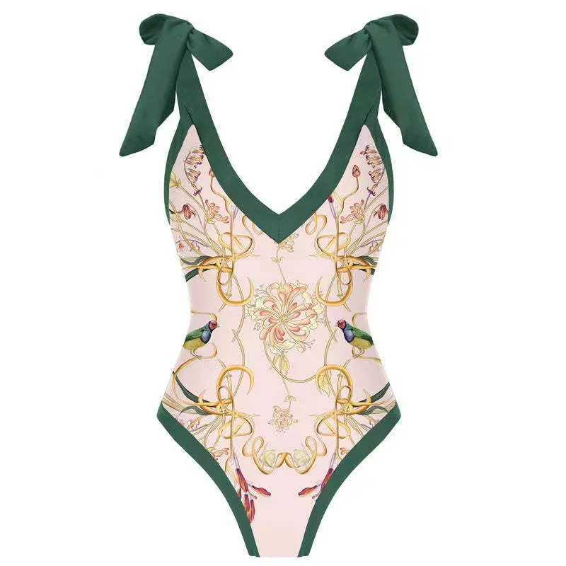 Mother-Daughter Green Matching One-Piece Swimsuit with Skirt Set