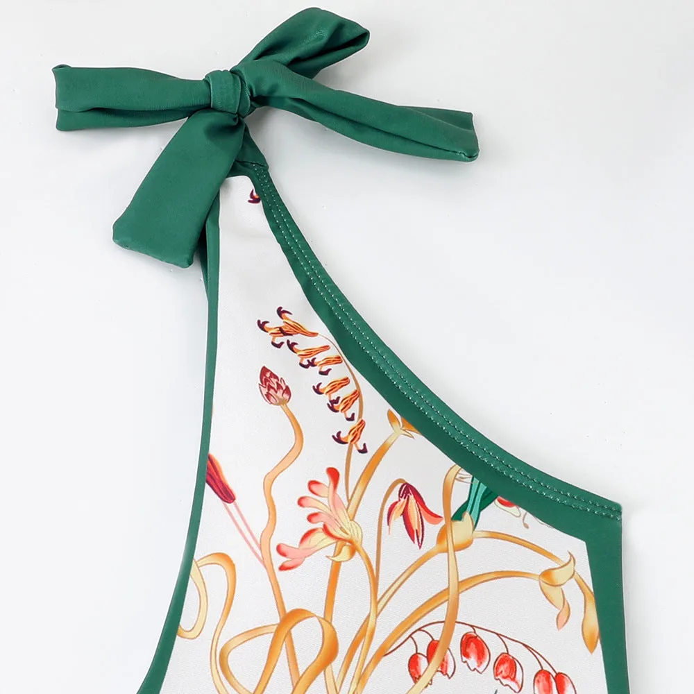 Mother-Daughter Green Matching One-Piece Swimsuit with Skirt Set