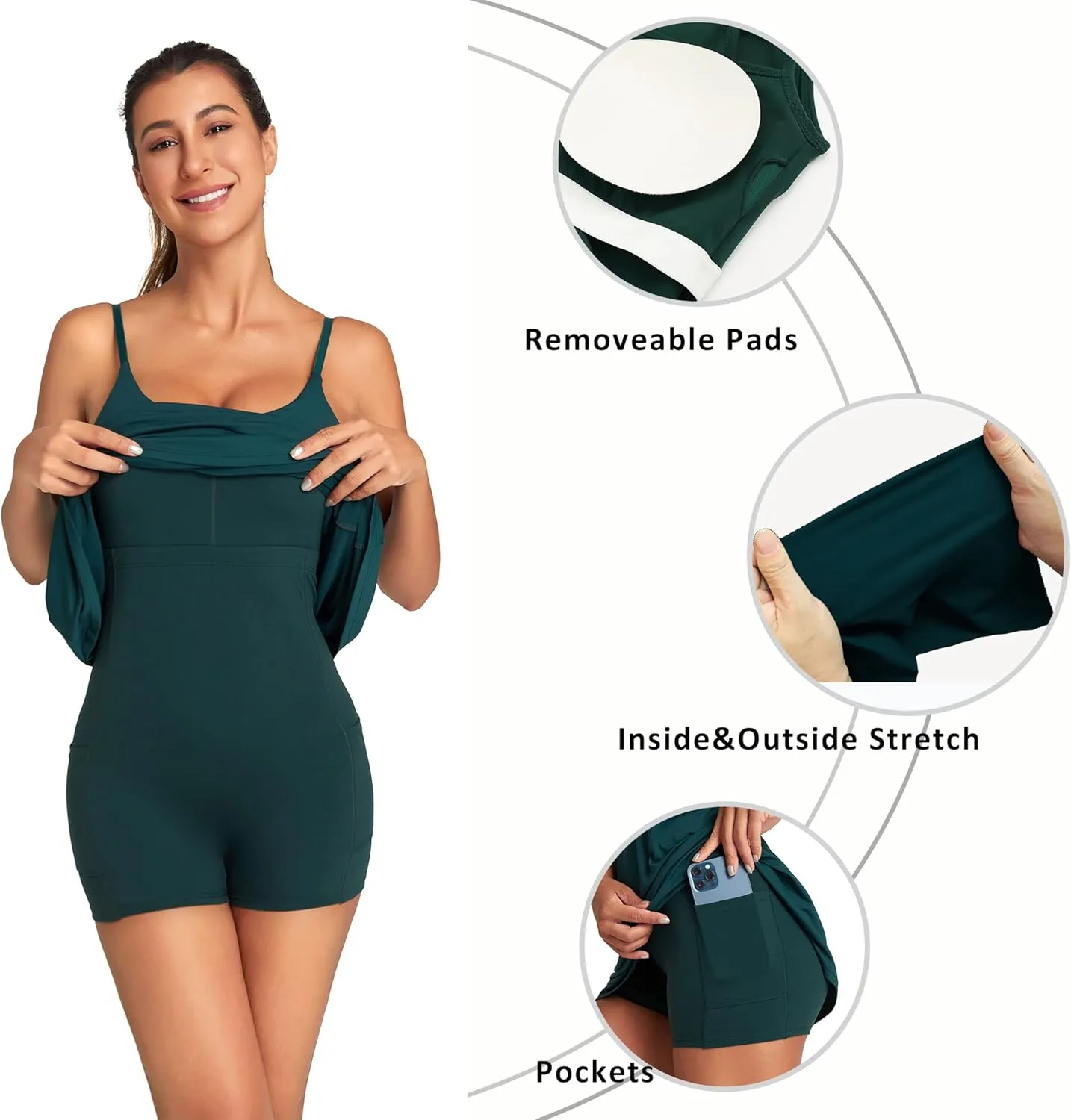 OVRUNS Women's Tennis Dress Built-in Bra & Shorts Exercise Workout Golf Athletic Dress with Pockets