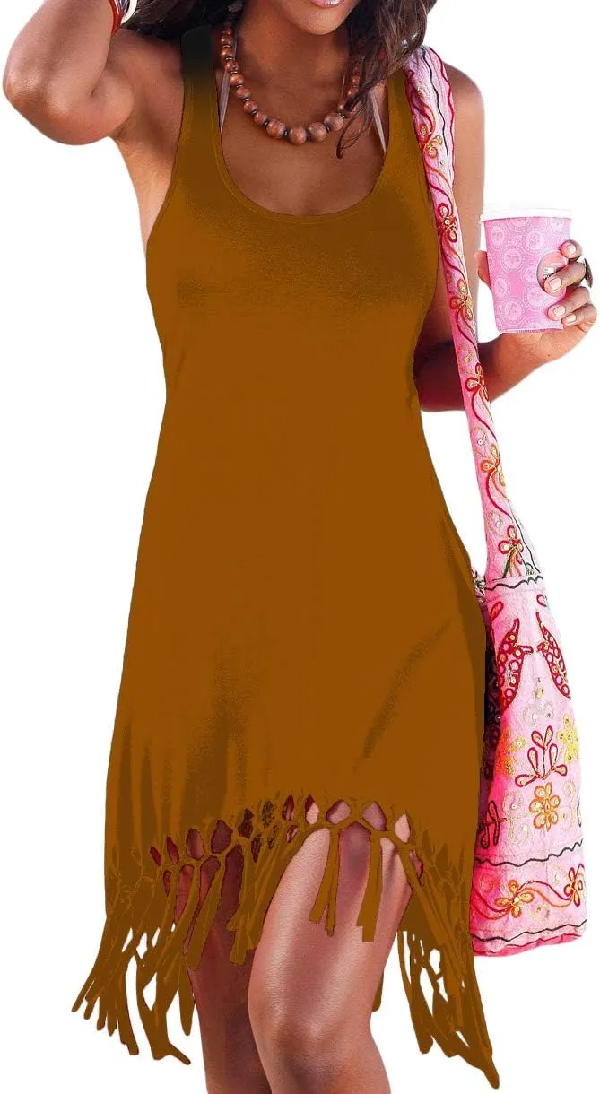 pinziko Women's Summer Swimsuit Beach Dress Bathing Suit Cover Up Vacation Fringe Dresses