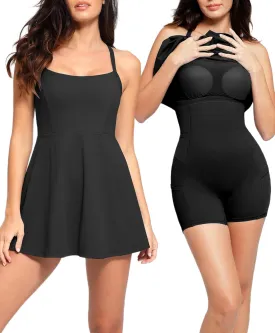 Popilush Shapewear Tennis Dress for Women With Built-in Bra, Shorts, Pockets - Athletic Mini Dress for Workout and Golf
