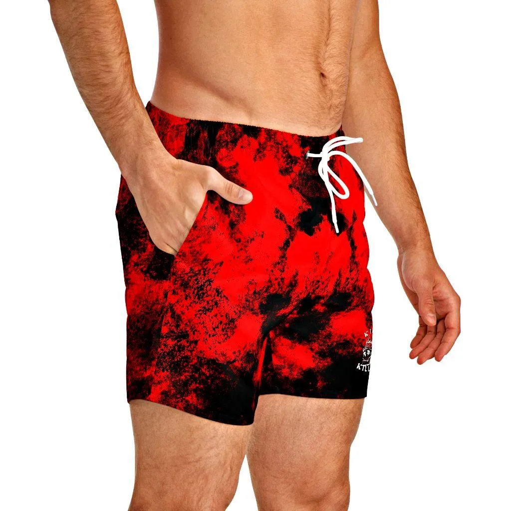 Red Grunge Swim Trunks For Men