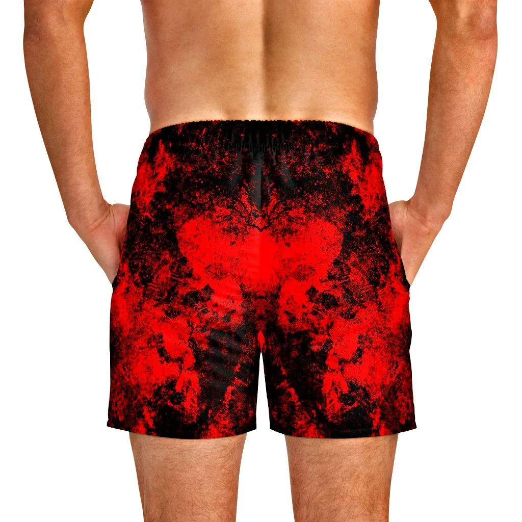 Red Grunge Swim Trunks For Men