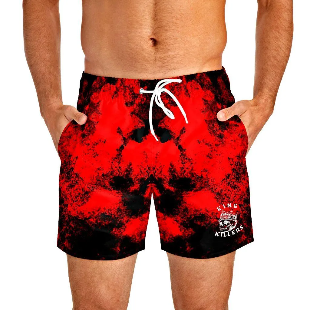 Red Grunge Swim Trunks For Men