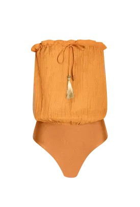 Rust Bandeau Silk Swimsuit