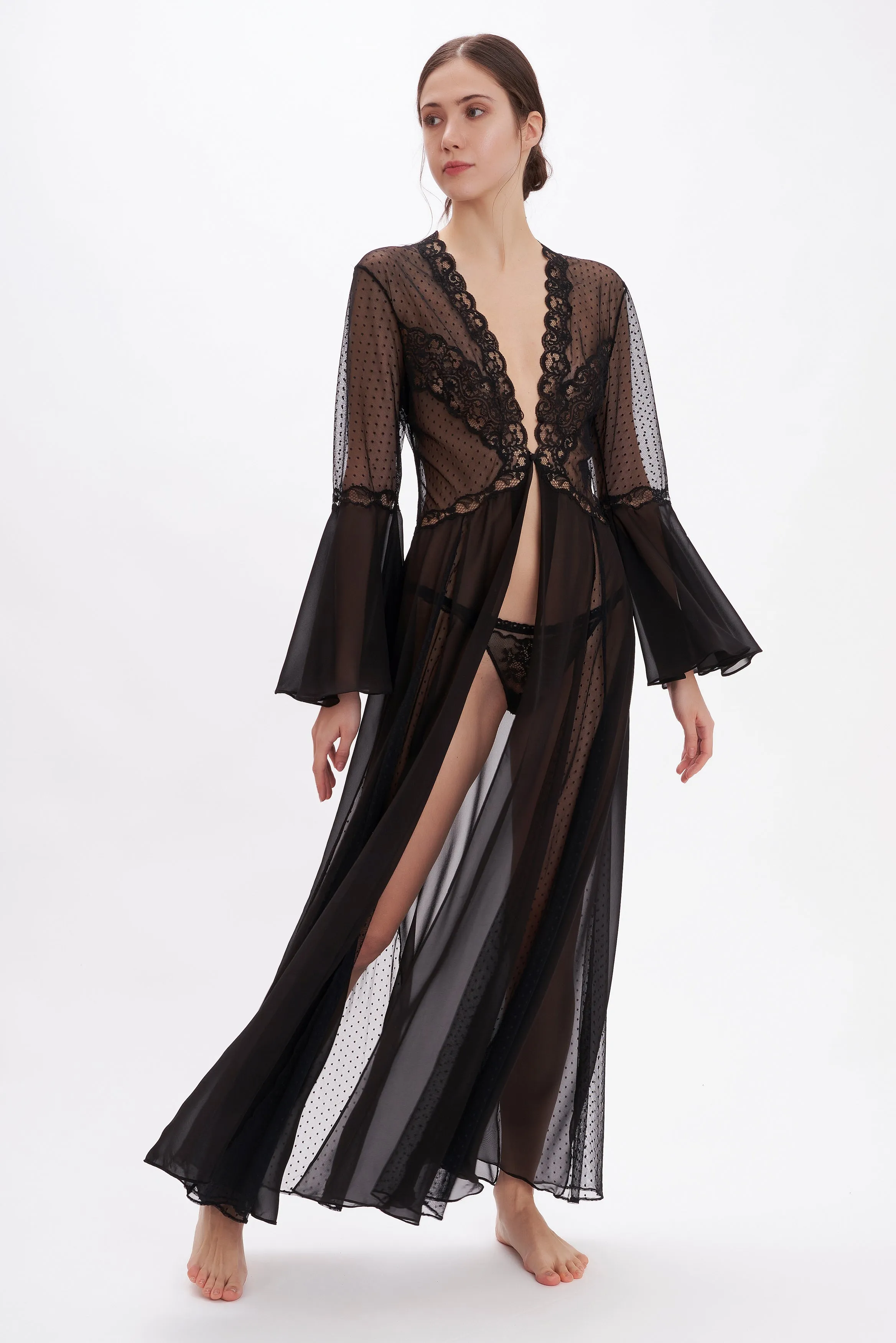 Silk Georgette & Polka Dots Tulle Robe