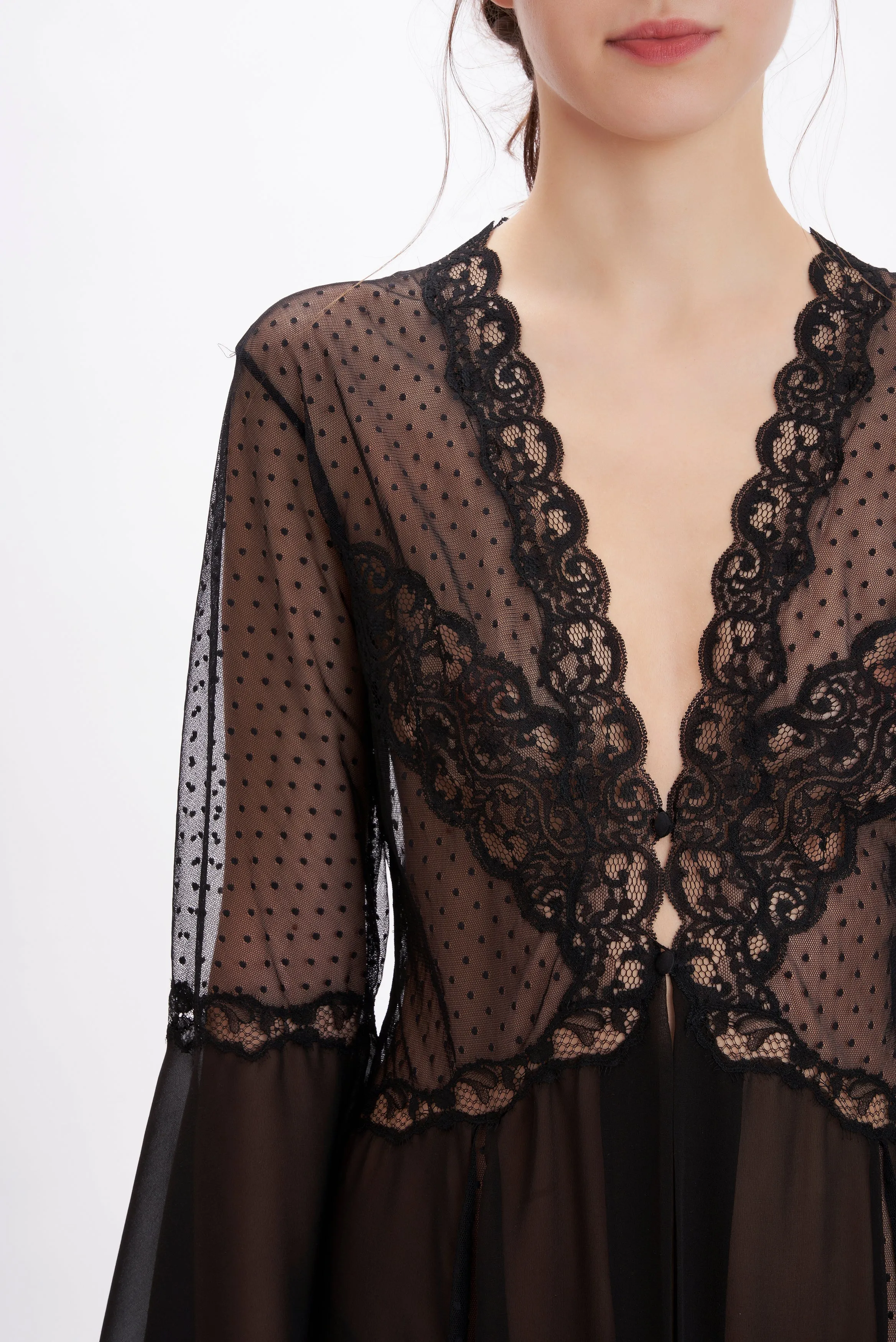 Silk Georgette & Polka Dots Tulle Robe