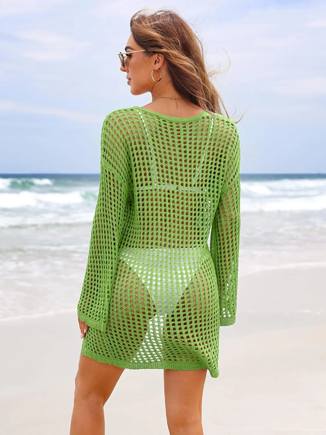SOCIALA Swimsuit Cover Up for Women Crochet Tops Side Split Swim Bikini Bathing Suit Beach Coverups Loose Fit Swimwear Dress