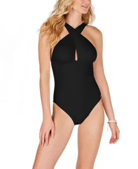 Solid Convertible Ruched One-Piece Swimsuit