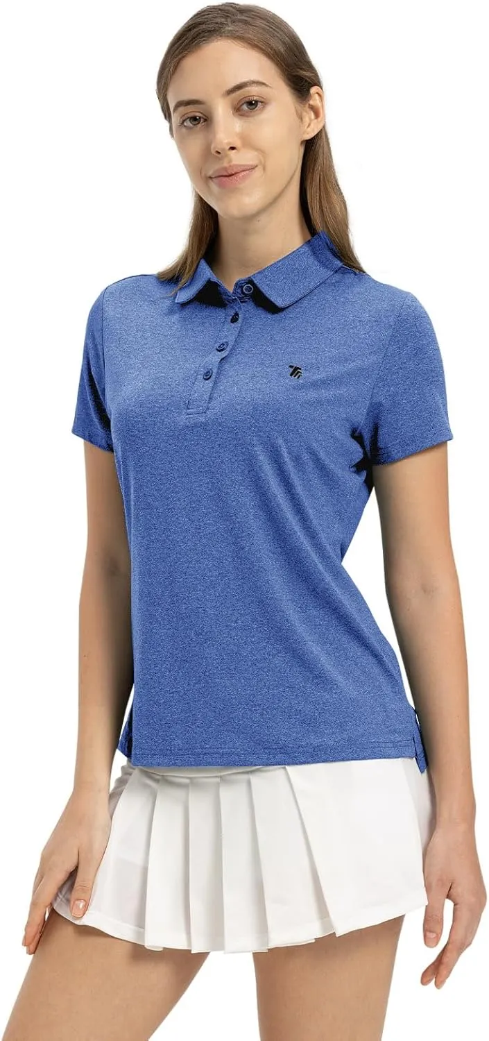 TBMPOY Women's Golf Polo Short Sleeve Shirts Lightweight Moisture Wicking Collared T Shirt Quick Dry 4-Button