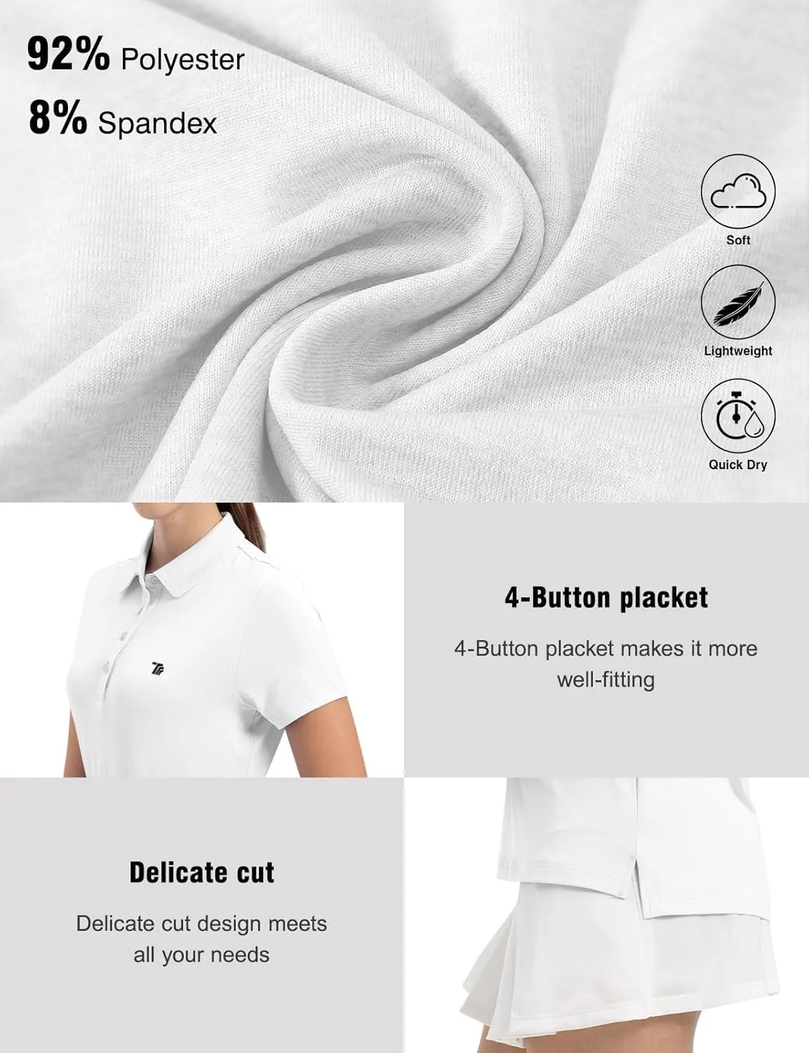TBMPOY Women's Golf Polo Short Sleeve Shirts Lightweight Moisture Wicking Collared T Shirt Quick Dry 4-Button