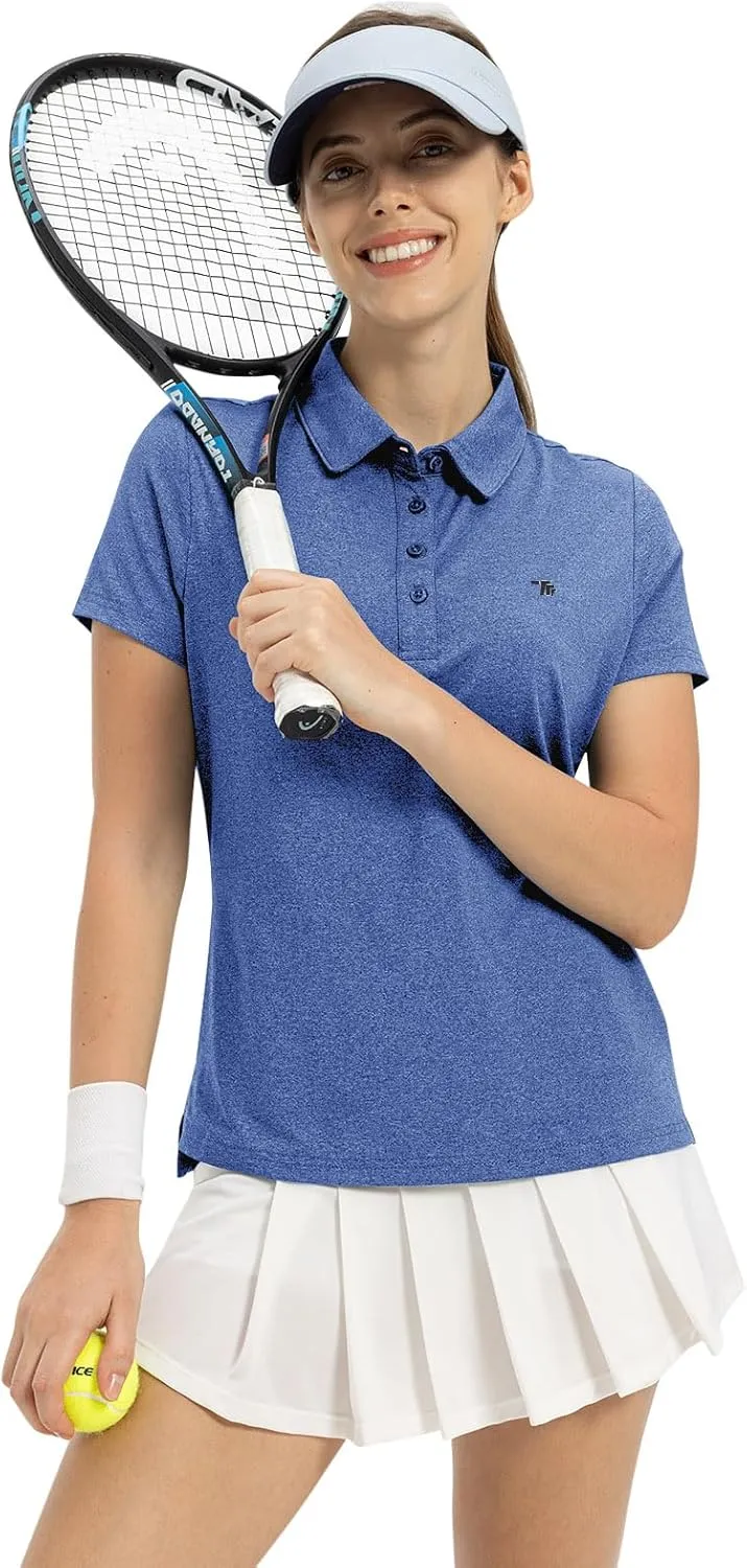 TBMPOY Women's Golf Polo Short Sleeve Shirts Lightweight Moisture Wicking Collared T Shirt Quick Dry 4-Button