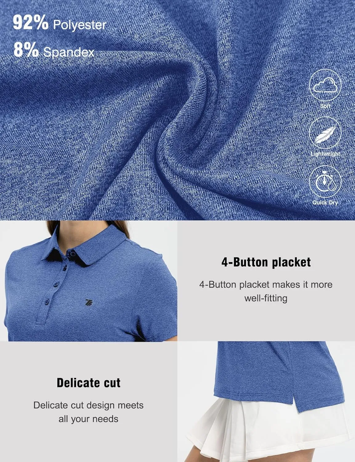 TBMPOY Women's Golf Polo Short Sleeve Shirts Lightweight Moisture Wicking Collared T Shirt Quick Dry 4-Button