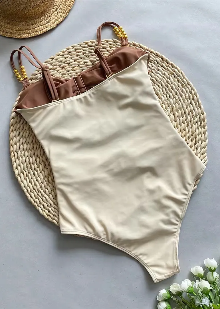 Three Tone Hollow Out Swimsuit & Matching Skirt