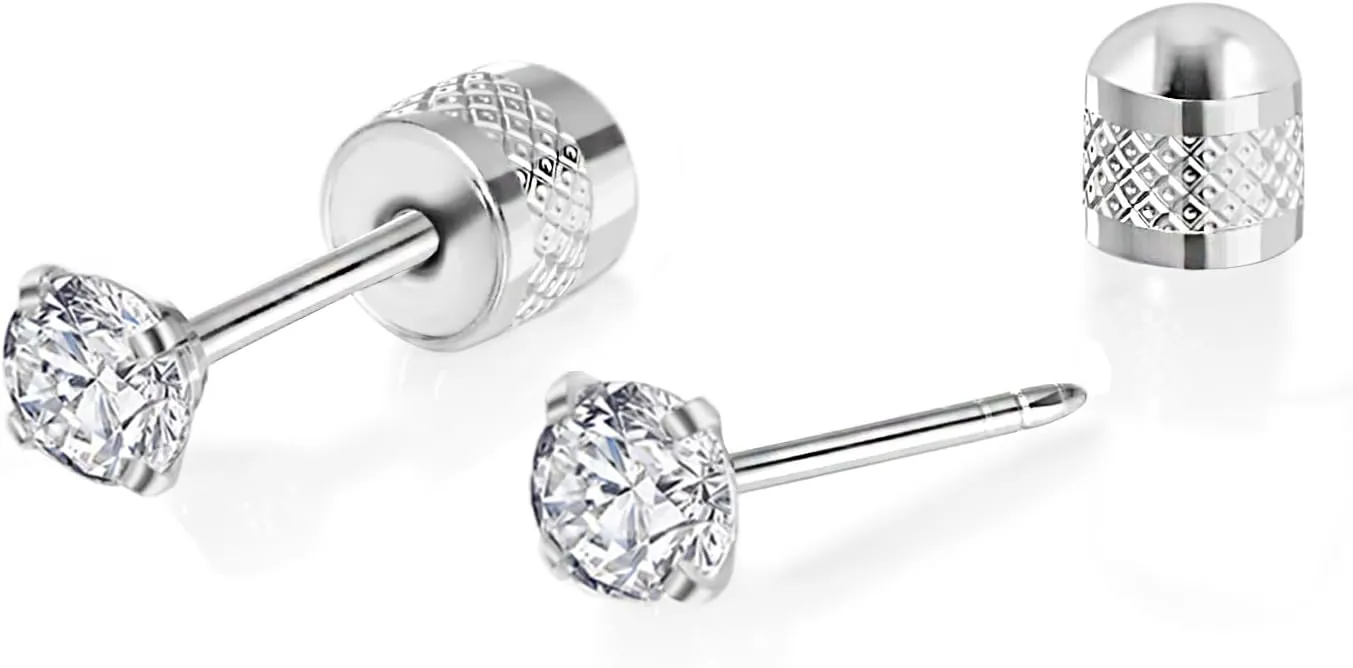 Titanium Earrings Push-in Threadless Flat Back Stud Earrings for Women Men, Cartilage Earring Hypoallergenic Cubic Zirconia Earrings Studs for Helix Tragus Piercing Jewelry