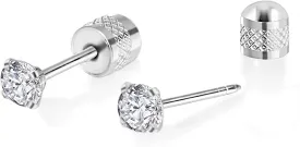 Titanium Earrings Push-in Threadless Flat Back Stud Earrings for Women Men, Cartilage Earring Hypoallergenic Cubic Zirconia Earrings Studs for Helix Tragus Piercing Jewelry