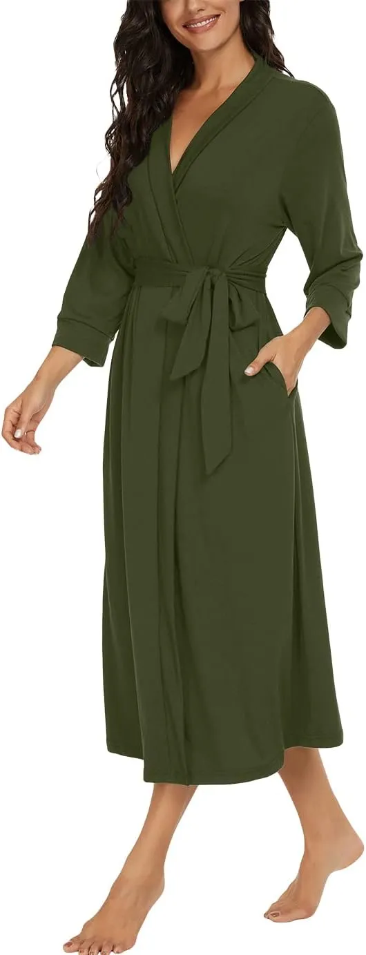 VINTATRE Women Kimono Robes Long Knit Bathrobe Lightweight Soft Knit Sleepwear V-neck Casual Ladies Loungewear