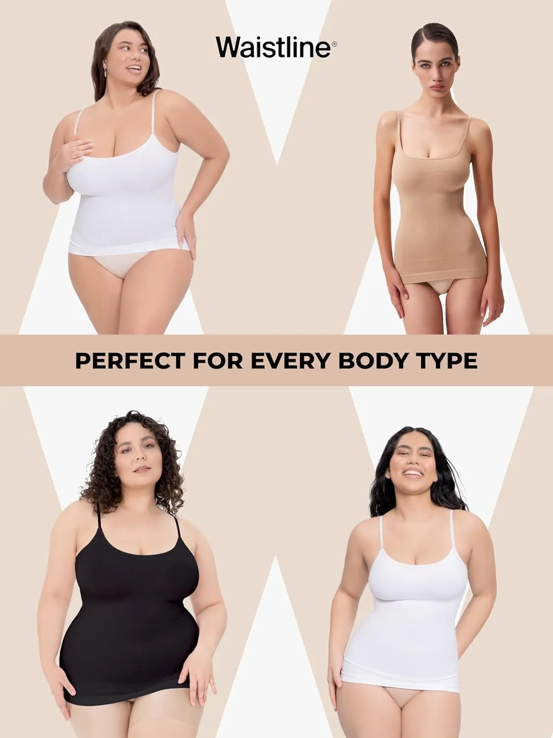 WAISTLINE Women's Compression Tank Top with Adjustable Thin Straps - Shapewear Cami for Tummy Control - Body Shaper Camisole