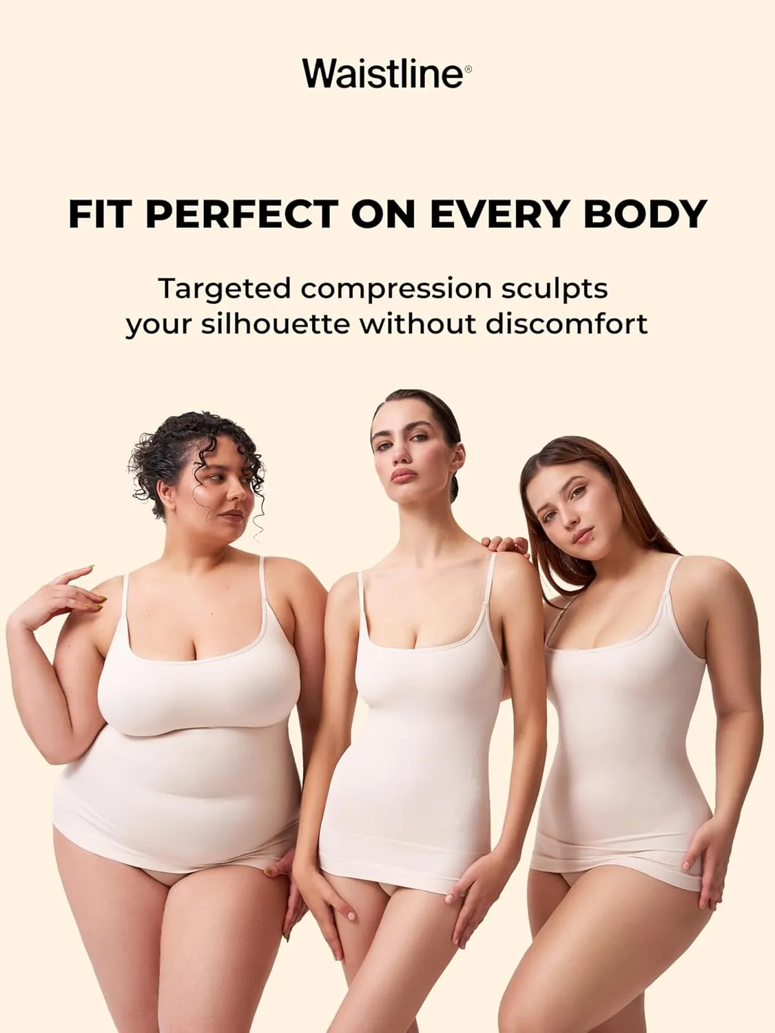 WAISTLINE Women's Compression Tank Top with Adjustable Thin Straps - Shapewear Cami for Tummy Control - Body Shaper Camisole