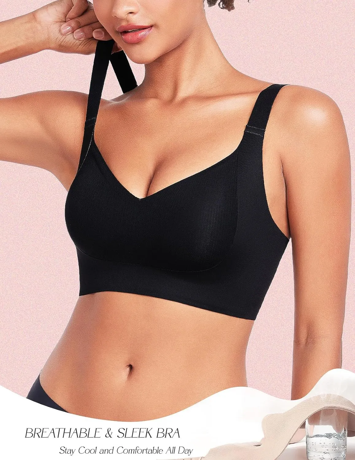 Wireless Bras for Women No Underwire Breathable V-Neck Bralettes for Women with Support Seamless T Shirt Bras