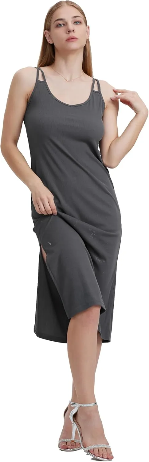 Women Casual Midi Slip Dress Sleeveless Spaghetti Strap Beach Cover Up