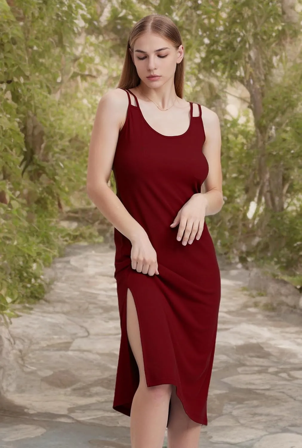Women Casual Midi Slip Dress Sleeveless Spaghetti Strap Beach Cover Up