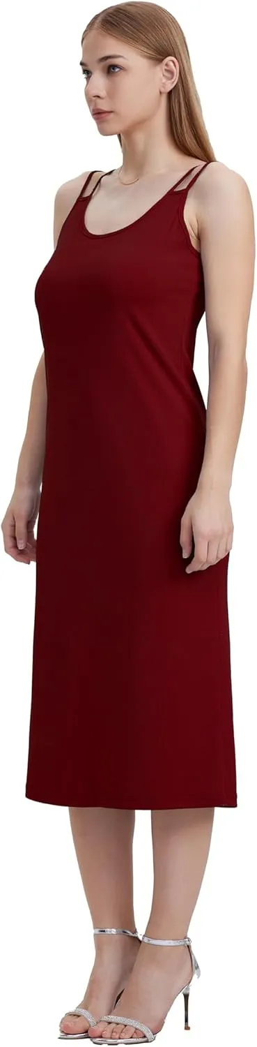 Women Casual Midi Slip Dress Sleeveless Spaghetti Strap Beach Cover Up