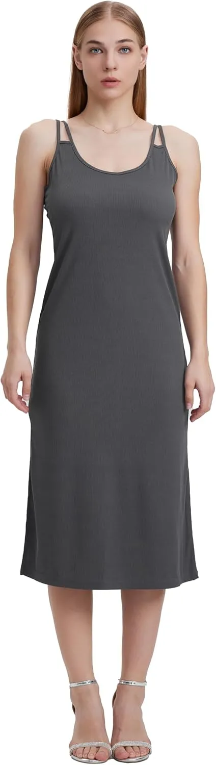 Women Casual Midi Slip Dress Sleeveless Spaghetti Strap Beach Cover Up