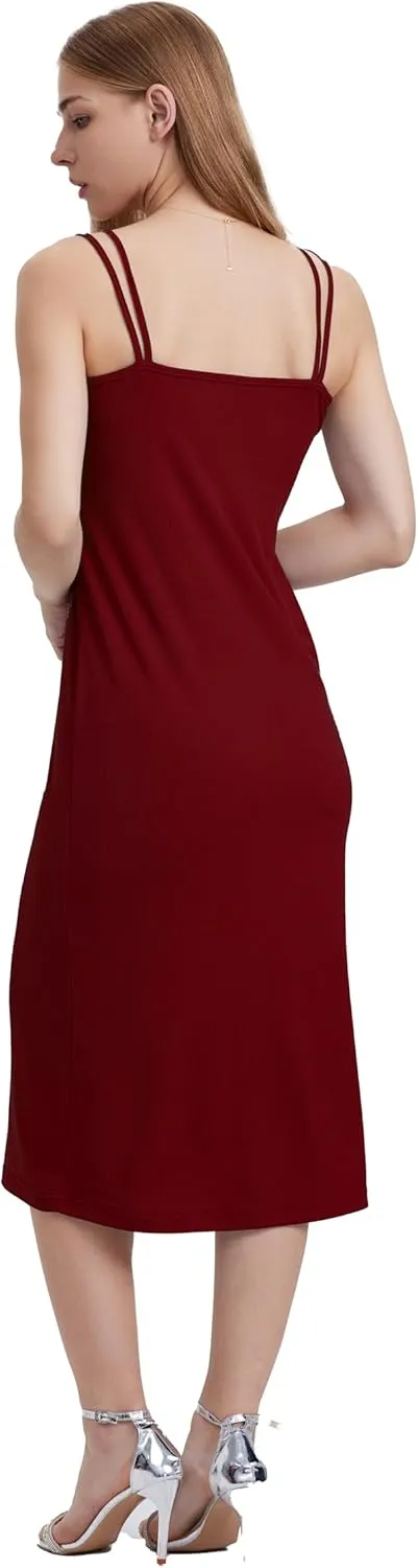 Women Casual Midi Slip Dress Sleeveless Spaghetti Strap Beach Cover Up