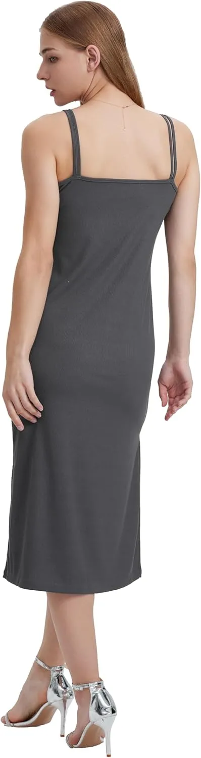 Women Casual Midi Slip Dress Sleeveless Spaghetti Strap Beach Cover Up