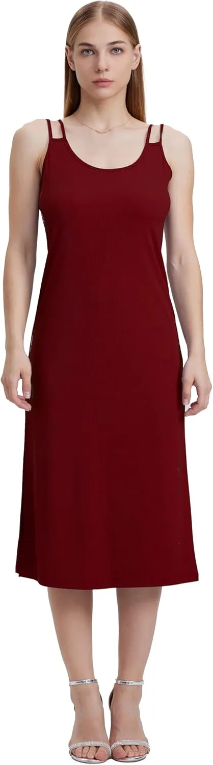 Women Casual Midi Slip Dress Sleeveless Spaghetti Strap Beach Cover Up