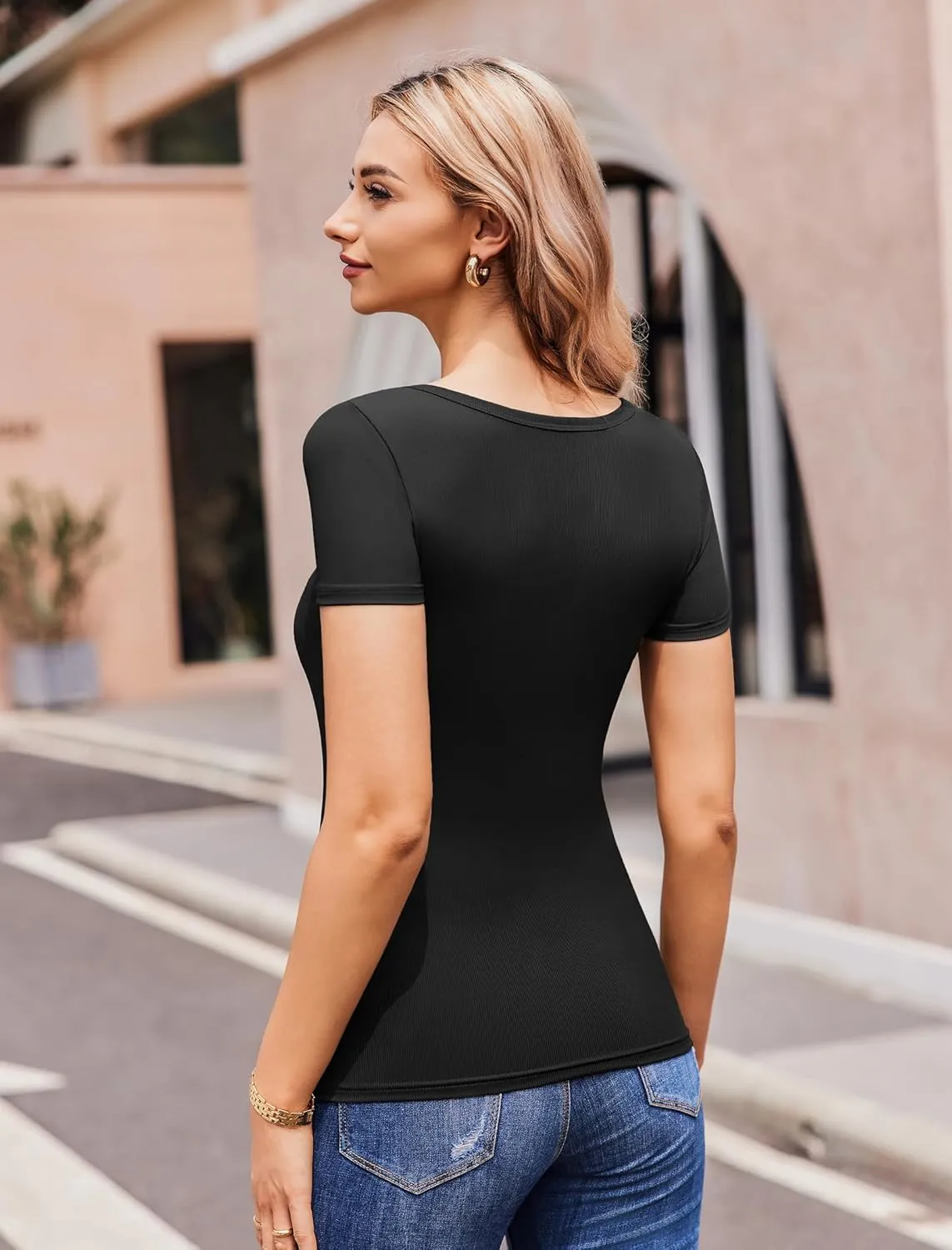 Women Ribbed Short/Long Sleeve Shirts Fashion Slim Fitted Clothes One Piece Cutout Tops 2025 S-XL