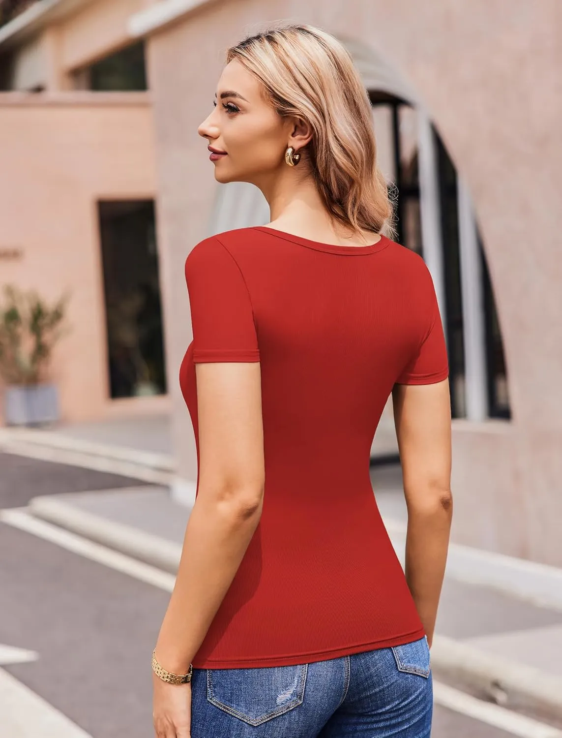 Women Ribbed Short/Long Sleeve Shirts Fashion Slim Fitted Clothes One Piece Cutout Tops 2025 S-XL
