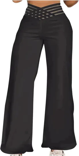 Women Sexy Hollow Out Waist Pants Wide Leg Hide Belly Slacks Stylish Solid Color Loose Fit Trousers 2025