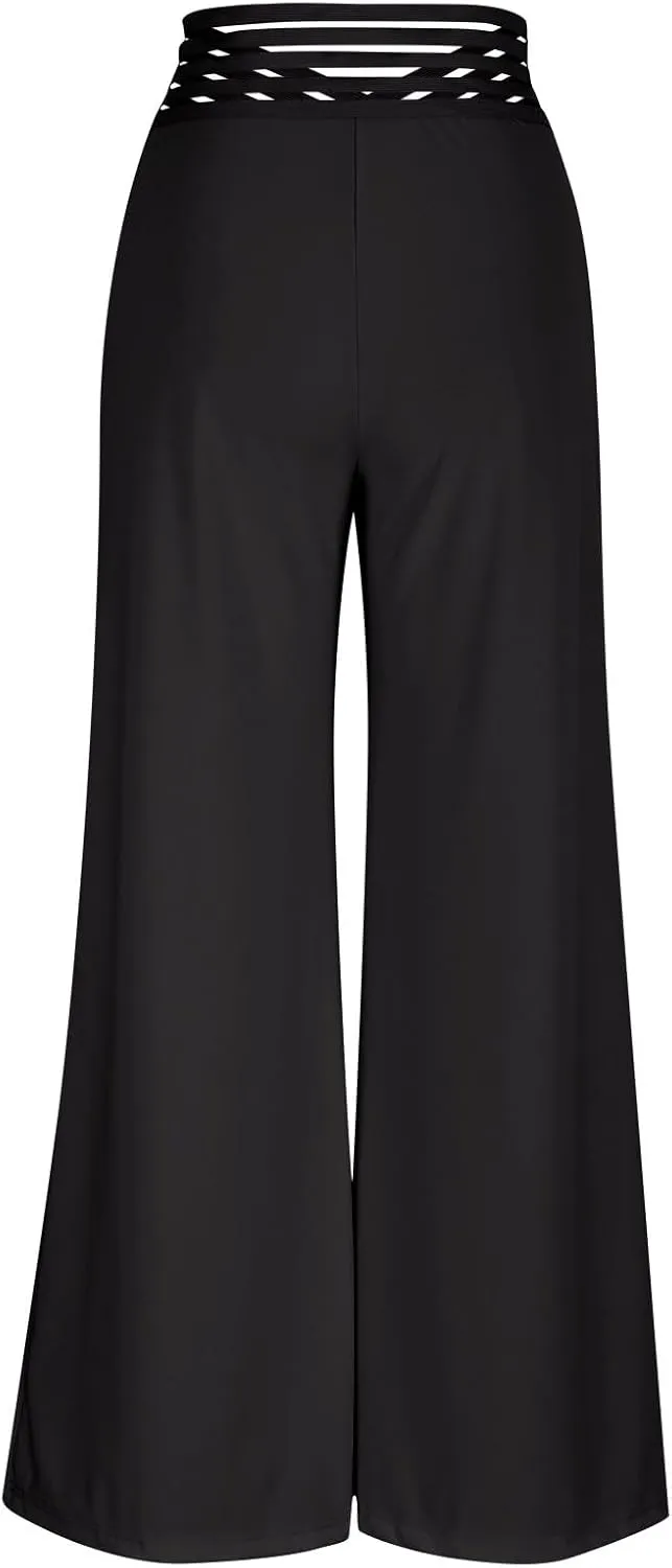 Women Sexy Hollow Out Waist Pants Wide Leg Hide Belly Slacks Stylish Solid Color Loose Fit Trousers 2025