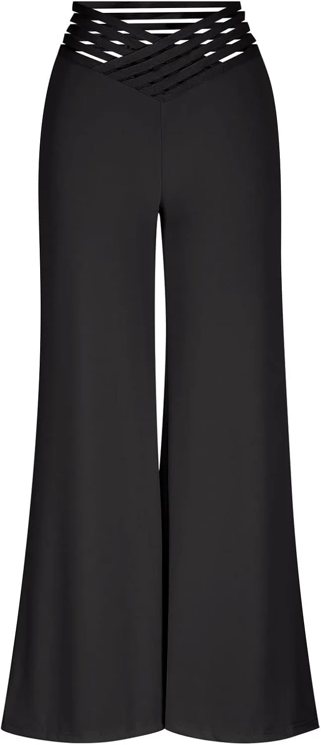 Women Sexy Hollow Out Waist Pants Wide Leg Hide Belly Slacks Stylish Solid Color Loose Fit Trousers 2025