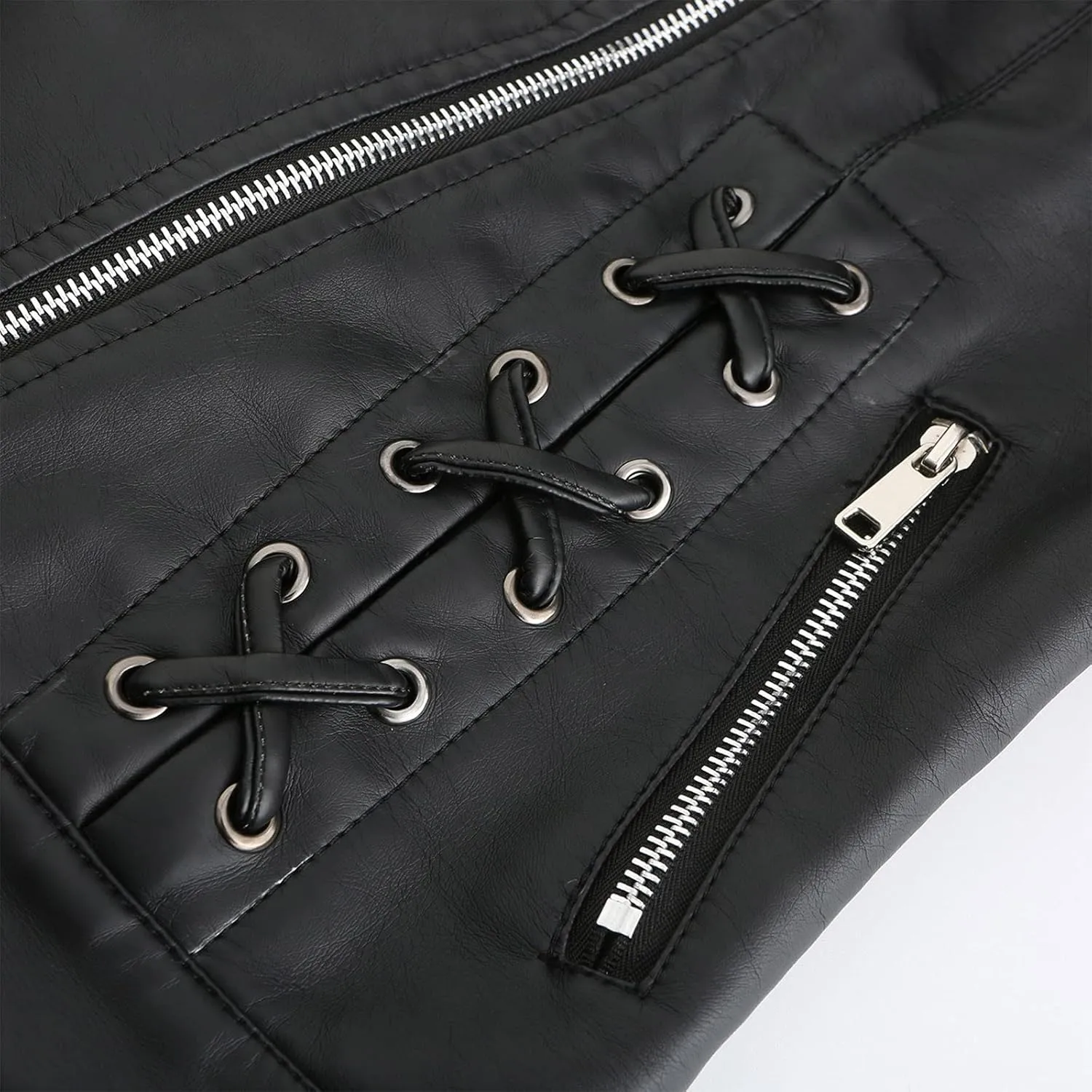 Women Waterproof PU Leather Jackets, Cropped Stand Collar Zipper Biker Jacket Fitted PU Cycling Motorcycle Jacket Coats