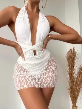 Women Wrap up bikini with coverup skirt 2pcs set