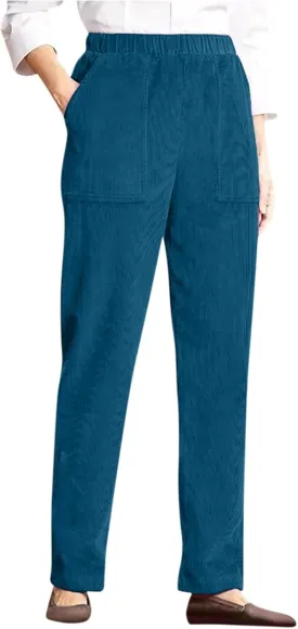 Women's Corduroy Pants Casual High Waist Straight Leg Pants Solid Color Comfy Baggy Pants Trousers with Pockets