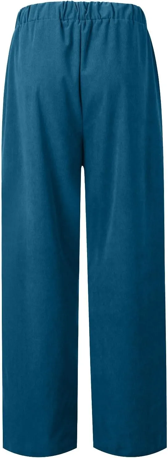 Women's Corduroy Pants Casual High Waist Straight Leg Pants Solid Color Comfy Baggy Pants Trousers with Pockets