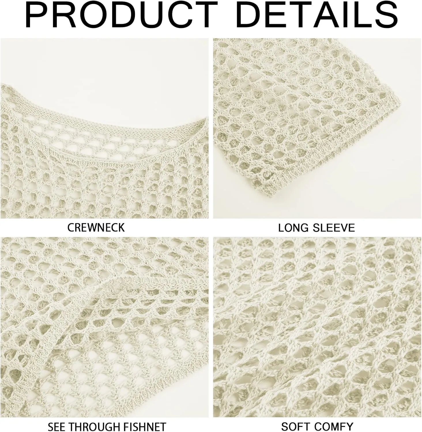 Womens Fishnet Crochet Crop Top Sexy Long Sleeve See Through Hollow Out Mesh Bikini Cover Ups