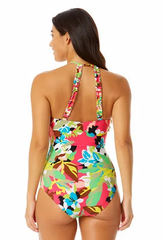 Women's High Neck With Ruffled Straps One Piece Swimsuit