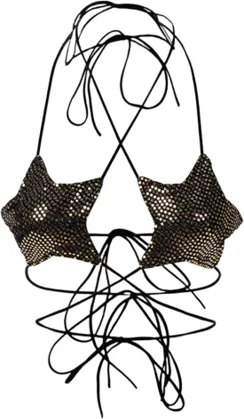 Women's Metallic Holographic Star Bra Crop Top Lace Up Halter Bralette Bandeau Camisole